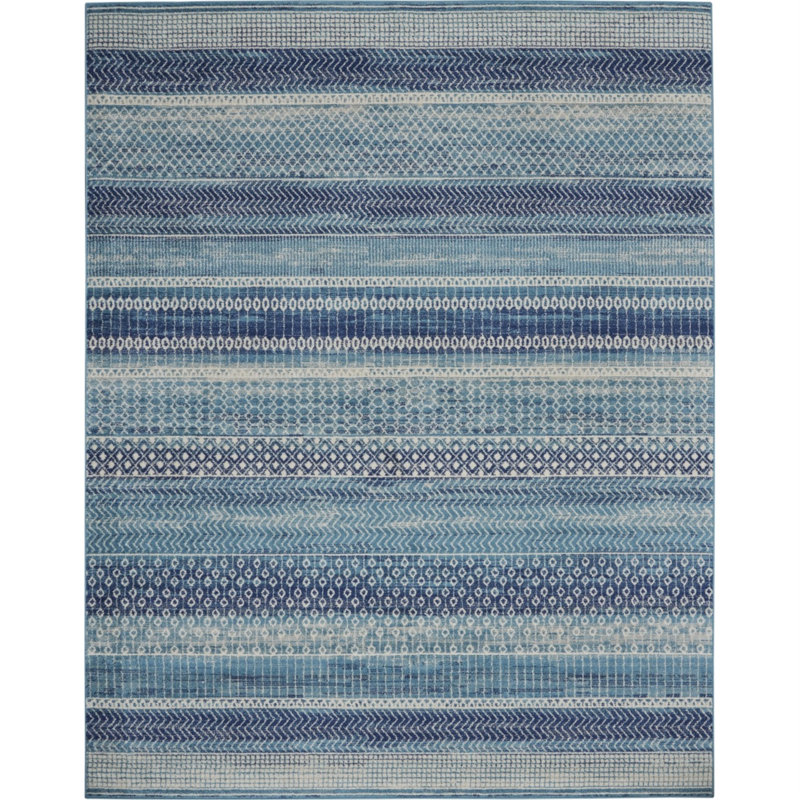 Tapis bleu marine à rayures Gillsville, Rectangle 8 pi x 10 pi