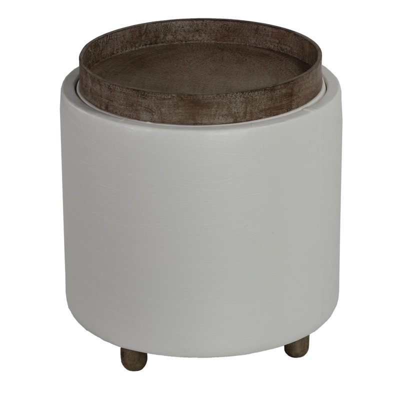 Kinkade Faux Leather Ottoman, White Faux Leather 