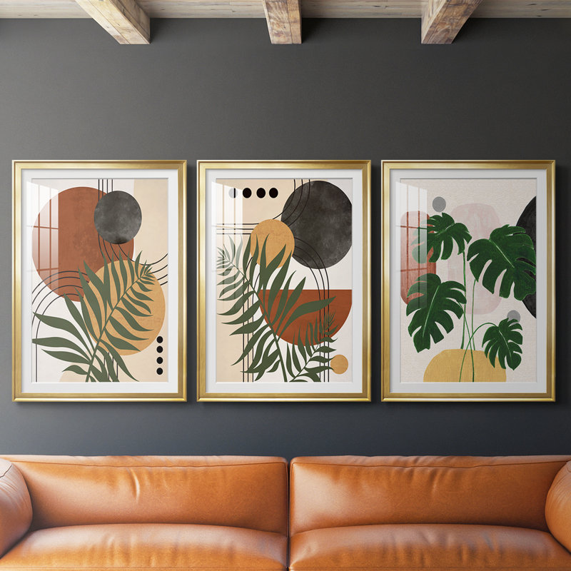 Contemporary Palm I - Impression personnalisée de qualité supérieure avec passe-partout - 3 pièces, H 21 po x l 30 po, Doré