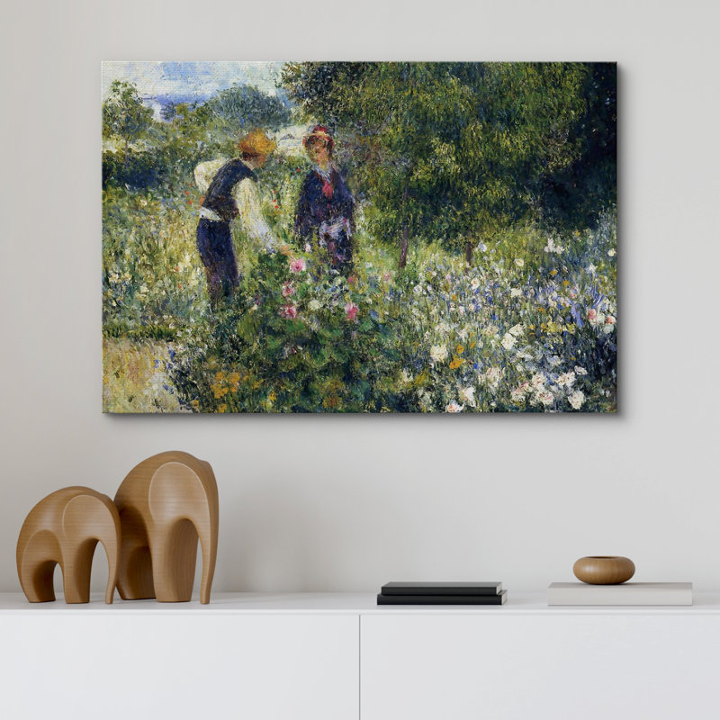 Famous Artwork " Picking Flowers In The Garden " by Pierre-Auguste Renoir, 12" H x 18" W x 2" D