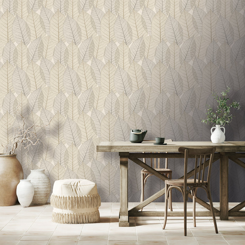 Papier peint à feuilles, Cream