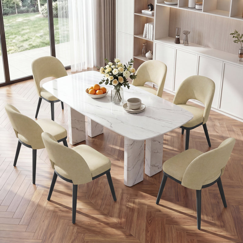 Chaises de salle à manger rembourrées modernes avec pieds en bois 18,5 "H, Camel