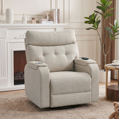 35''W Modern Power Swivel Rocker Glider Nursery Recliner with Massage and Heating, Arm Storage and Cup Holder
