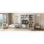 Lit escamotable simple en bois avec meuble télé, 2 tiroirs, tablettes et armoires, blanc-90825650