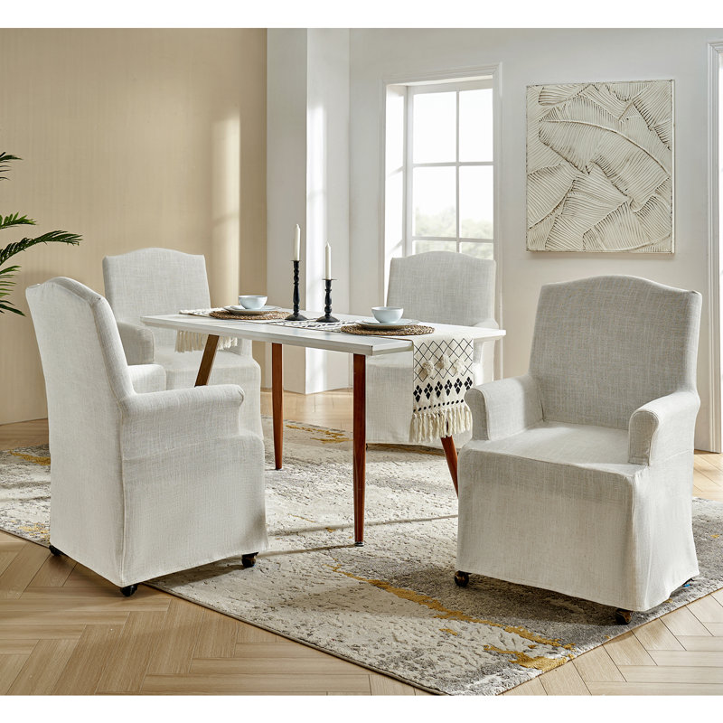 Gatlinburg 26''W Traditional Slipcovered Dining Chair with Hooded Caster Wheels, Ivory