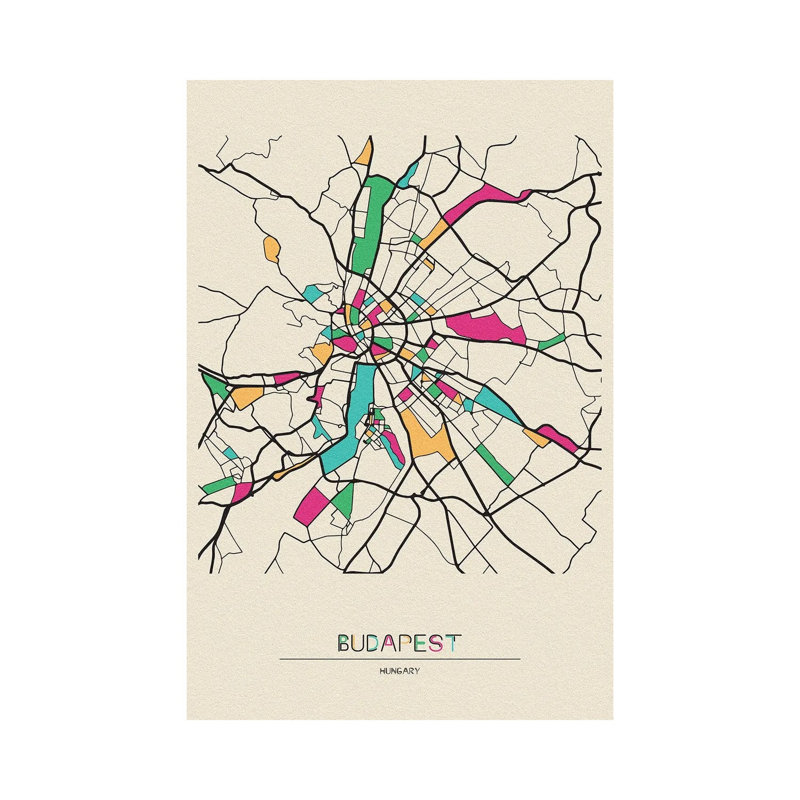 Budapest, Hungary Map by Ayse Deniz Akerman - Print on Canvas, Wrapped Canvas, 101.6 cm H x 66.04 cm W x 1.91 cm D