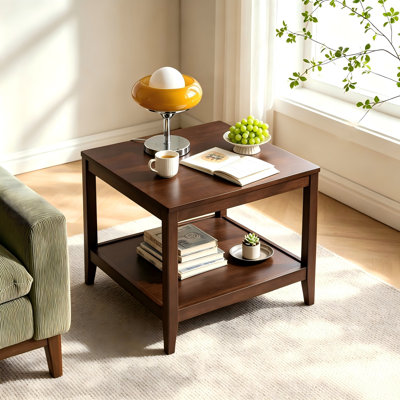 2-Tier Square Solid Wood Storage End Table, 19.7"Wooden Nightstand Small Side Coffee Table for Bedroom Living Room