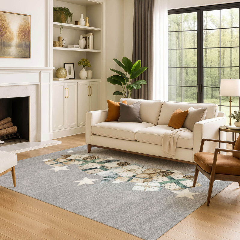 Premium Machine Washable Castillon AMF1825 Stars and Presents Holiday Rug, Rectangle 2'6" x 3'10"