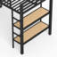 Structure de lit simple simple avec garde-robe, lit mezzanine en métal avec tablettes de rangement et panneau perforé, noir-1255935191