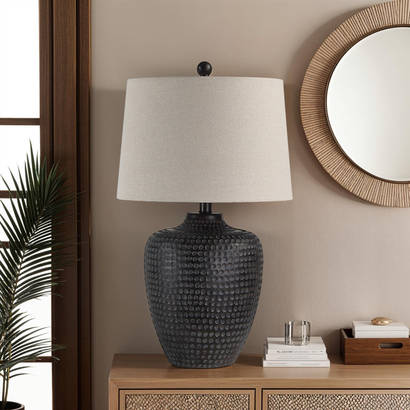 Earthen Brown Hammered Base Table Lamp with Oatmeal Shade