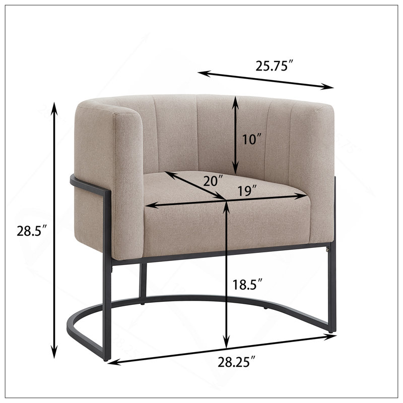 Charmant fauteuil d'appoint Mid-Century en lin avec support en métal robuste