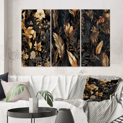 «Gold Tropical Leaf Serenade», 3 pièces sur toile