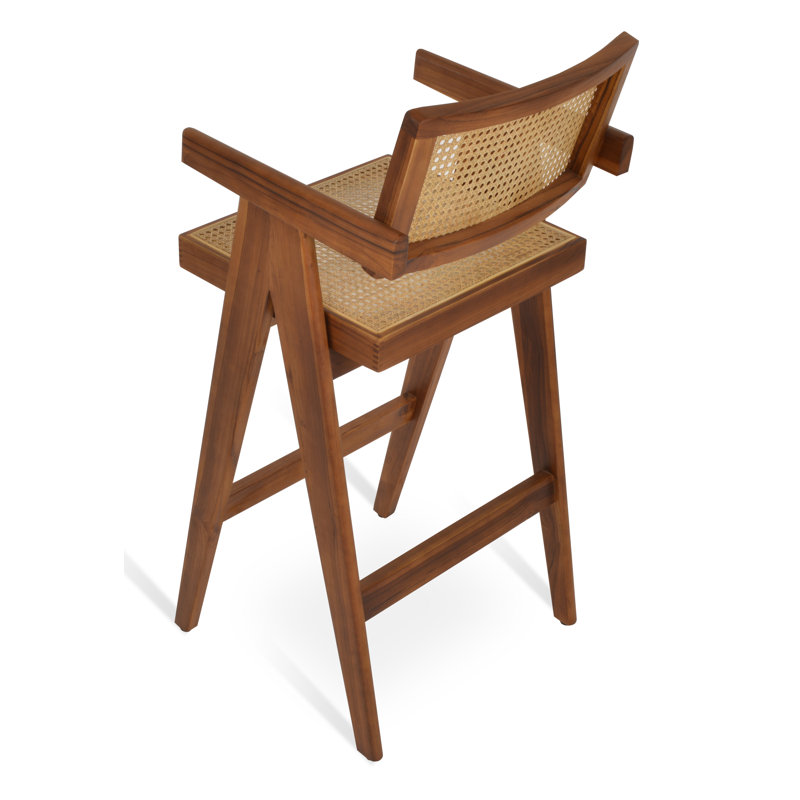 Pierre J Solid Teak Full Wicker Bar & Counter Stools, Counter Stool (26" Seat Height)