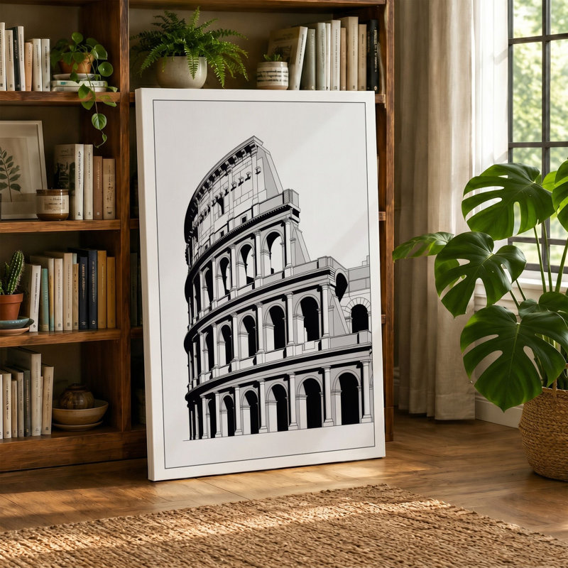 Colosseum in Lines Minimalist - Wrapped Canvas, 24x16 - 61.0 x 40.6 cm, Black Border