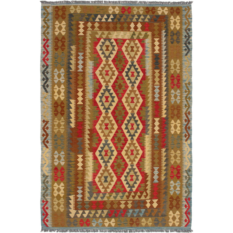 Tapis rouge / noir en laine fabriqué à la main Alita