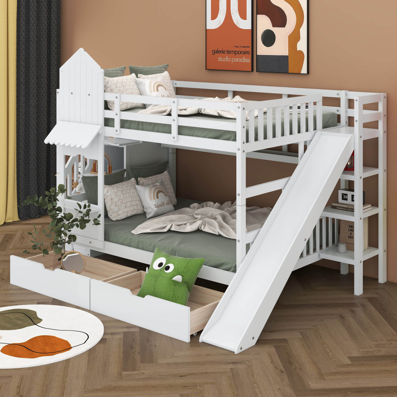 Chelchowska Kids Full Over Full Bunk Bed with Drawers, White
