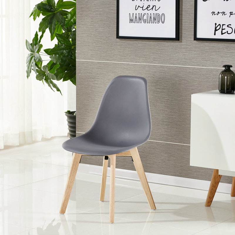 Mingus Plastic Dining Chairs with Solid Wooden Legs - Retro Side Chair for Dining Room Kitchen Living Room Office, Dark Grey
