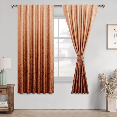2 Panels 85% Blackout Back Tab Ombre Room Darkening for Bedroom - Damask Design Thermal Insulted Window Drapes with Tiebacks Light Blocking Curtains for Living Room
