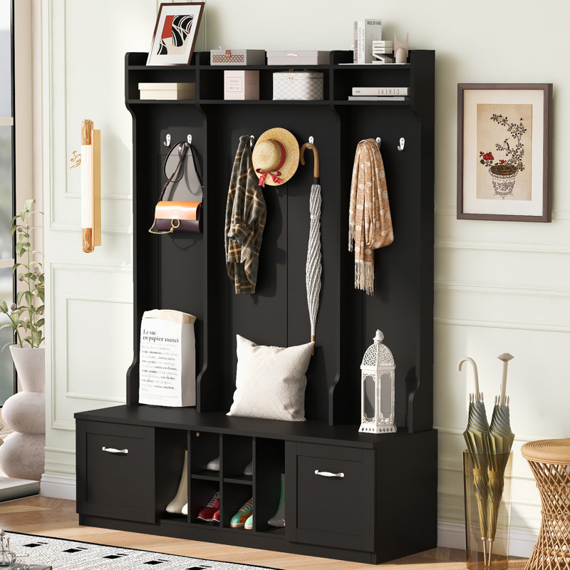 Banc de vestibule avec portemanteau U-Can 5-en-1, Noir