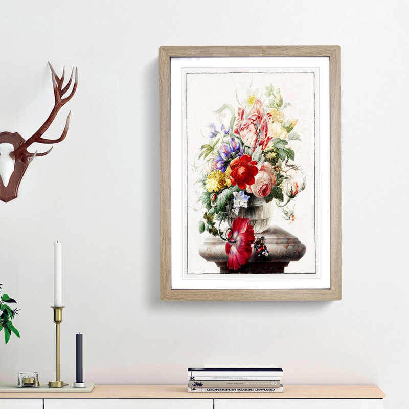 Butterfly & Flowers by Herman Henstenburgh - Picture Frame Graphic Art Print, 65cm H x 48cm W x 2cm D, Oak Framed