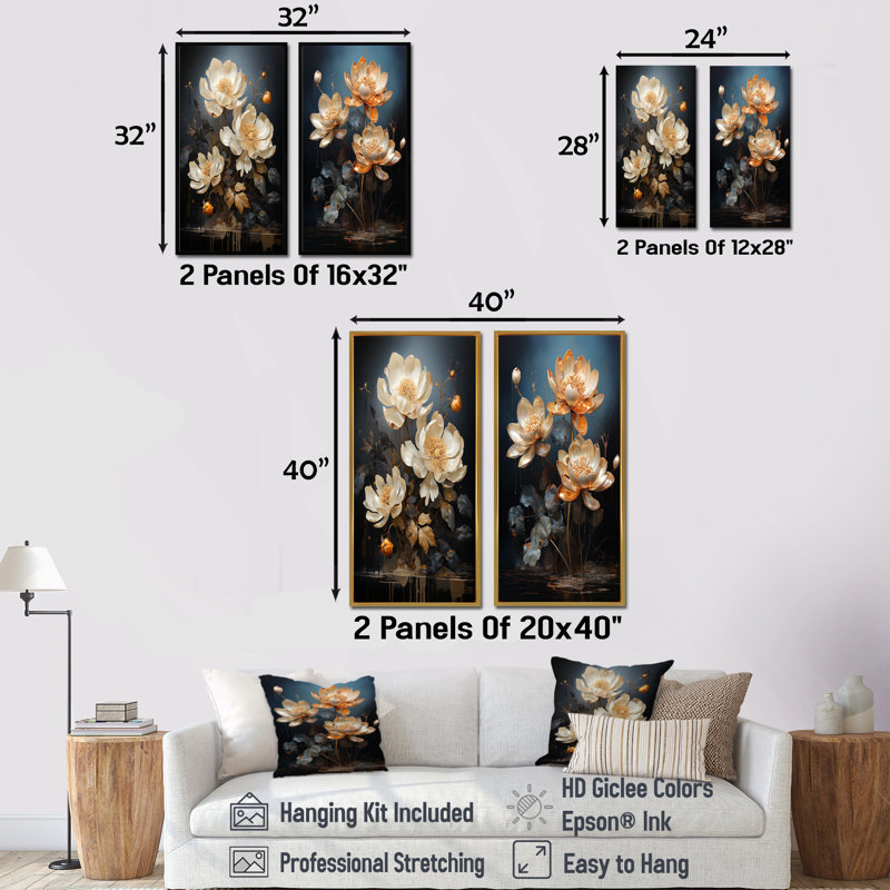 Harmony Mystique Lotus - lot de 2 décorations murales Lotus, H 40 po x l 41 po, Cadre noir