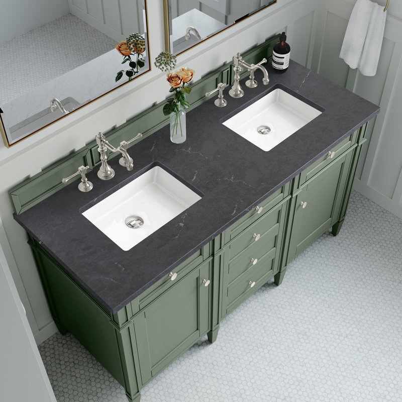 Brittany 60'' W Double Vanity, Smokey Celadon, Charcoal Soapstone, 8" Widespread