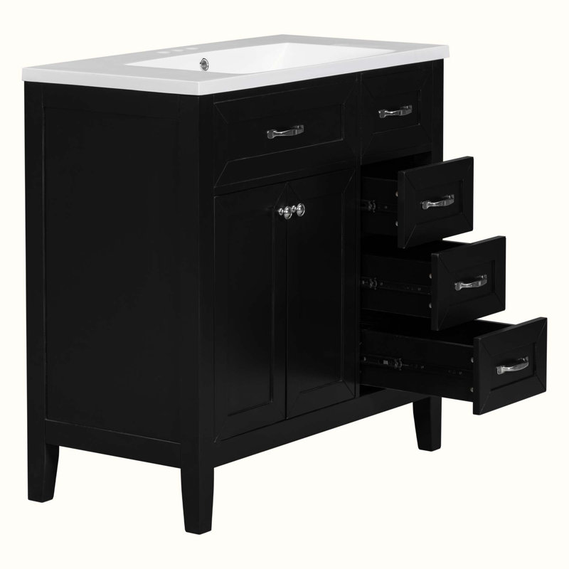 Ensemble de meuble-lavabo simple 35,98 po avec dessus Pyle, Nickel brossé, Noir