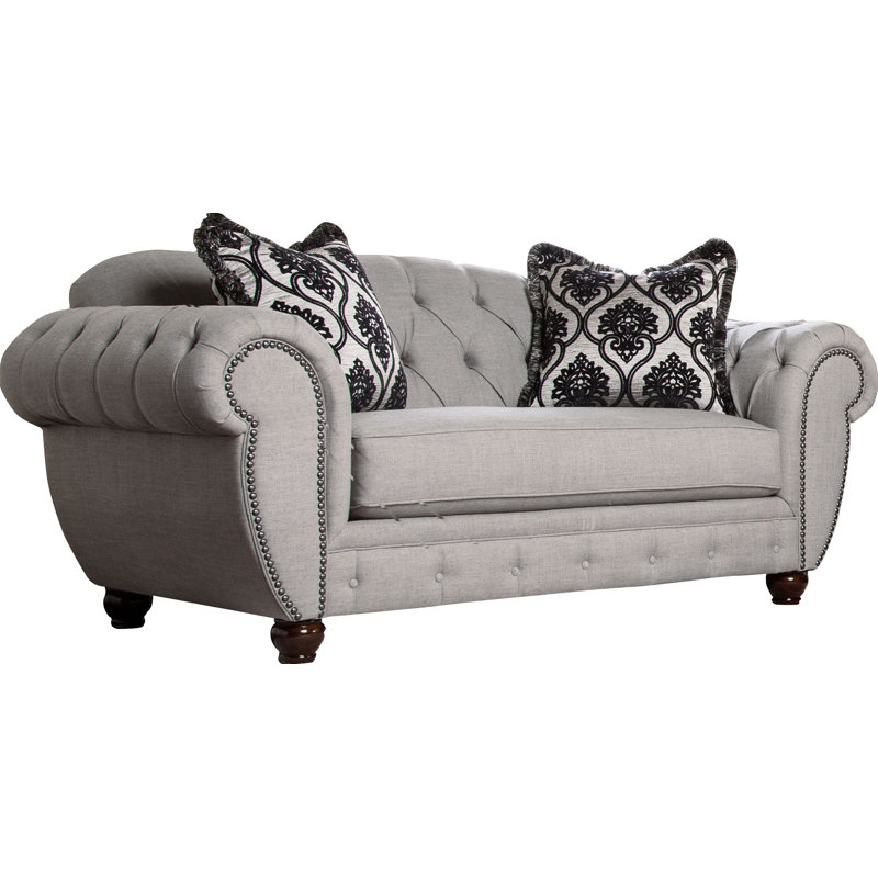 Causeuse Chesterfield à accoudoirs roulés avec coussins réversibles de 76 po Suffield