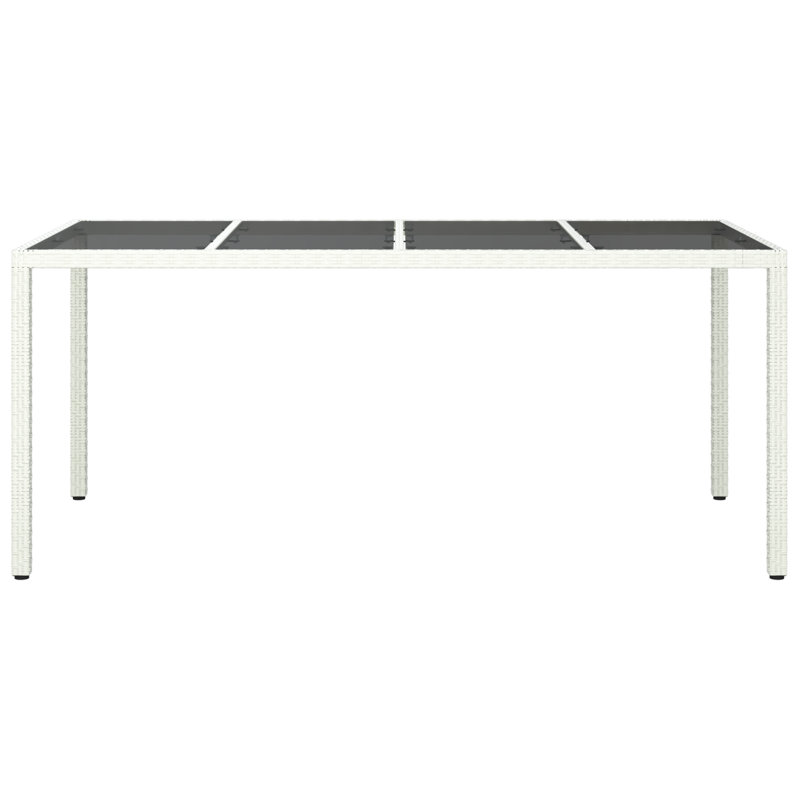 Garden Table Brown Tempered Glass&Poly Rattan Patio Table Multi Colours, 75cm H x 190cm W x 90cm D, White