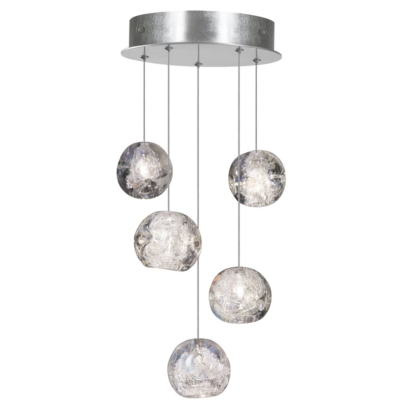 Silver Glass 5-Light LED Pendant Chandelier