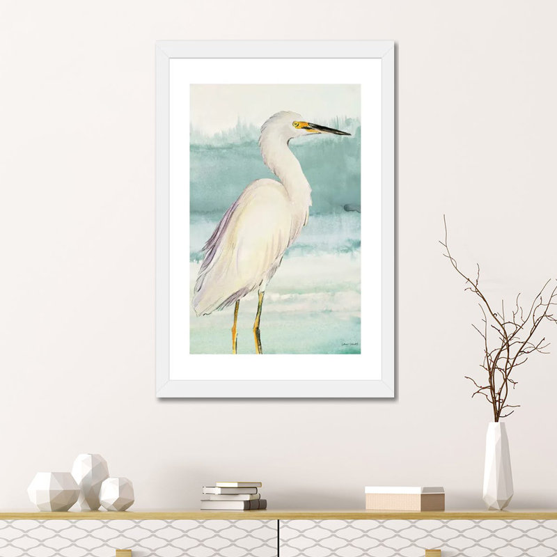 «Heron on Seaglass II» par Lanie Loreth - reproduction d'art, H 24 po x l 16 po x P 1 po, Papier doré, Blanc