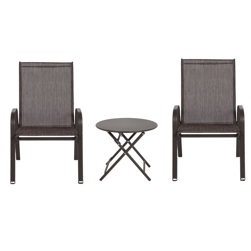 Ensemble bistro de patio 3 pièces, ensemble de chaises rondes et de table pliante pour 2 personnes Adel (ensemble de 3),