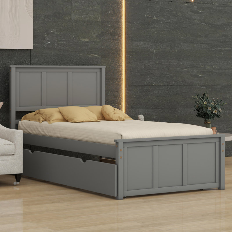 Lit plateforme avec lit gigogne, Gris