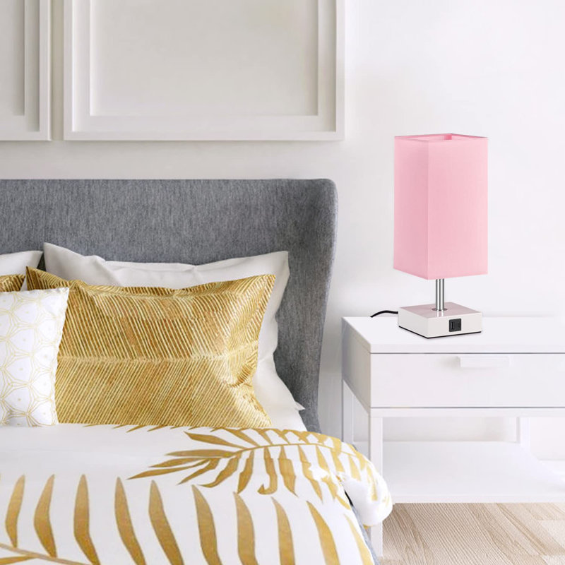 Lampe de table tactile avec 2 ports de charge USB, Blanc, Rose