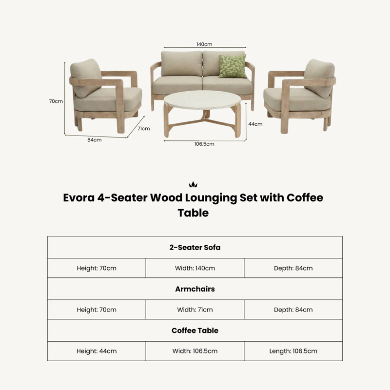 Tatania FSC 1 EVORA 4-Seater Wood Lounging Set with Coffee Table