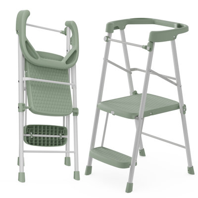 Toddler Kitchen Step Stool Helper for Kids, Foldable Learning Standing Tower for Kitchen Counter, Bathroom, Green
