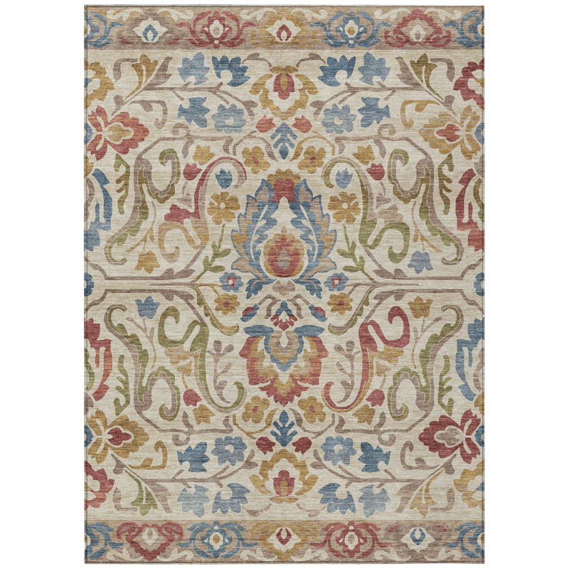 Machine Washable Indoor/Outdoor Husby ACN2193 Floral Rug, Rectangle 8' x 10'