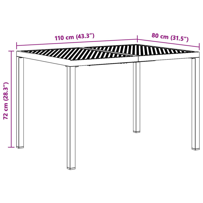 Patio Dining Set with, 5, 4, 72 cm H x 110 cm W x 80 cm D