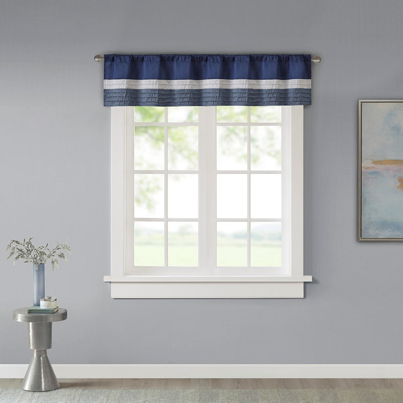 Cantonnière à passe-tringle Nixon Polyoni Ebern Designs, Bleu marine