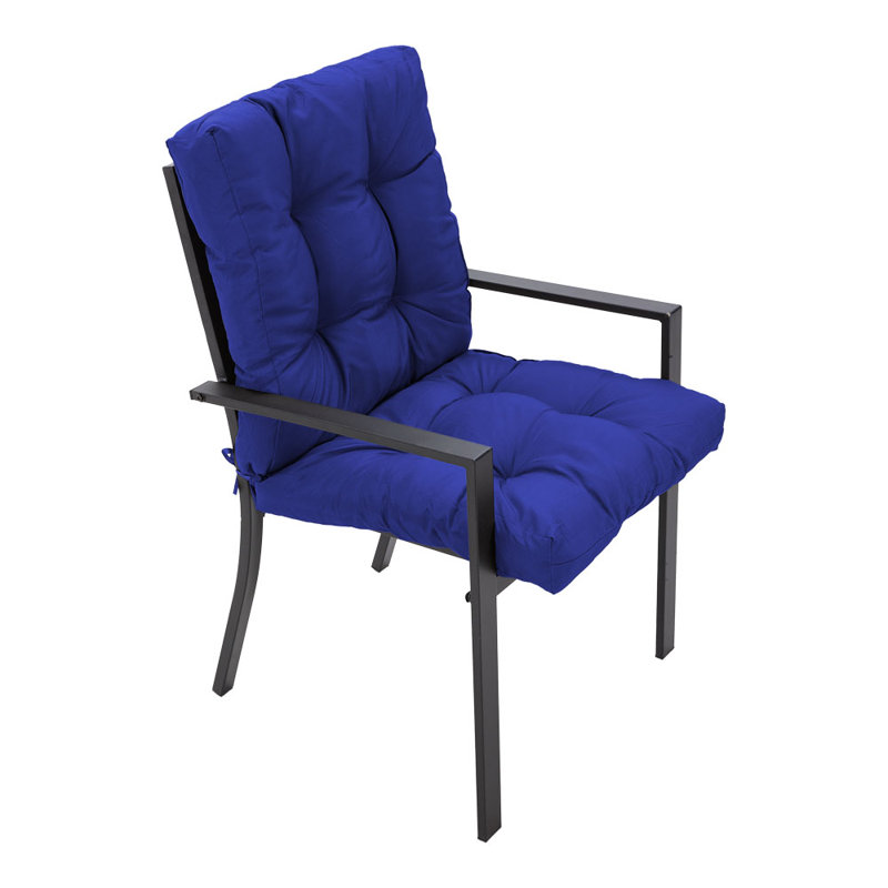 Dark blue outdoor one-piece waterproof sunscreen thickened dining chair cushion low back cushion, Navy