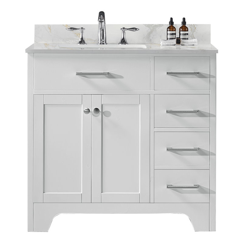 Meuble-lavabo 36 po Claristine, Blanc / veine grise, Gris