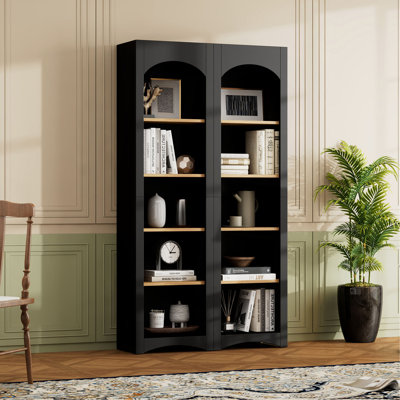 Free Standing 5 Tier Bookshelves, Bookcases Set Of 2, Farmhouse Two-Tone Storage Cabinet With Adjustable Shelves, Modern 72"H Kitchen Pantry Cabinet For Living Room, Home Office