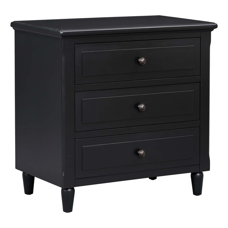 Bedside Cabinet With Three Robust Drawers, Black