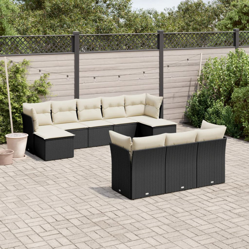 Vidaxl Garden Sofa Set Black PE Rattan Large Adjustable Feet