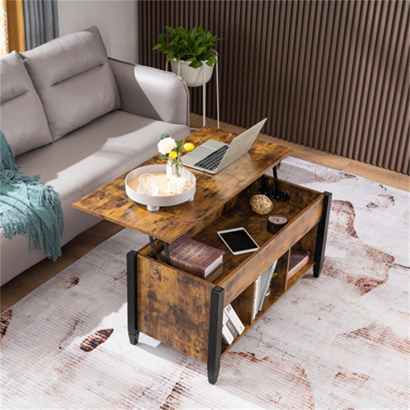 Table basse à pieds en bois massif 39,96 po, Brun rustique, Bois