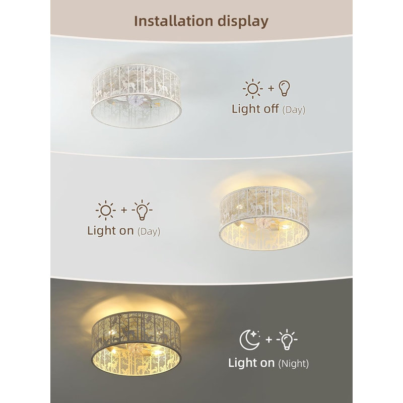 Ventilateur de plafond encastré avec lumières et télécommande, style bohème à profil bas, 6 vitesses, enceinte en cage pour chambre à coucher, salon, chambre de bébé, vestibule