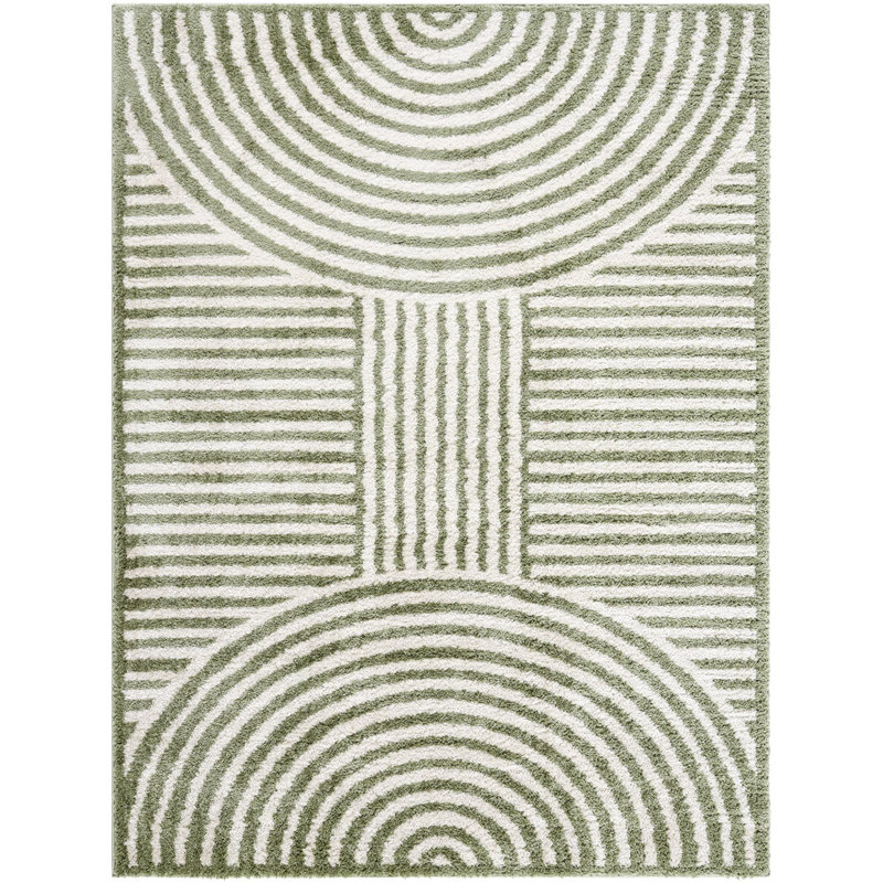 Washable Geometric Indoor Rug, Green, Rectangle 7'10" x 10'