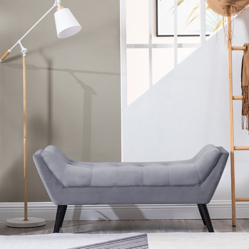 Banc rembourré Hannum, Gris clair, H 19,5 po x l 44,9 po x P 15 po