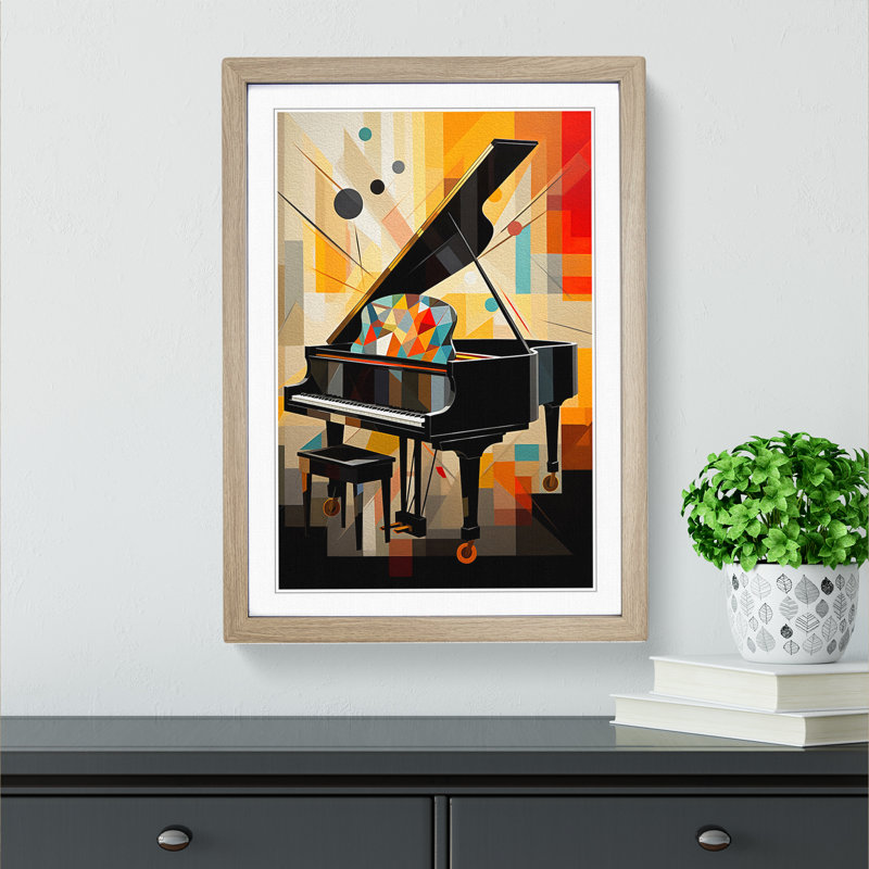 Piano Geometric - Single Picture Frame Print on Wood, 46cm H x 34cm W x 2cm D, Oak