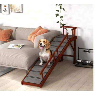 Rampe pour chien extra longue en bois avec garde-corps amovibles, pente douce à 20 °, surface antidérapante pour tapis, supportant jusqu'à 88 lb - idéale pour les lits et les meubles hauts, assemblage requis